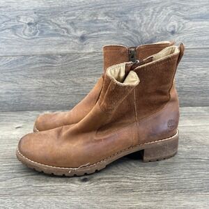 Timberland Ankle Boots Womens 7.5 Brown Leather Suede Side Zip A11PT Lug Sole